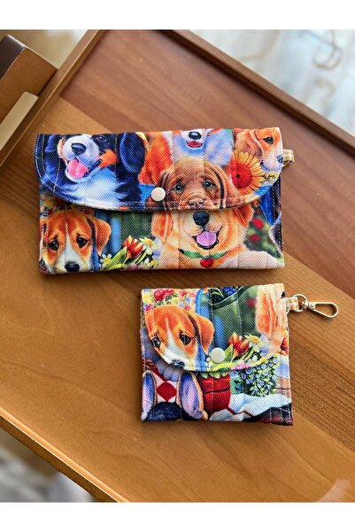 HelloPunch&Bags Cüzdan Telefon Bölmeli | - KÖPEK DESENLİ El Yapımı, Fermuarlı...