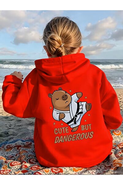 oneagılyazı Sevimli Kapibara & Kore Tarzı "Sarıl Bana" Baskılı Kapüşonlu Sweatshirt