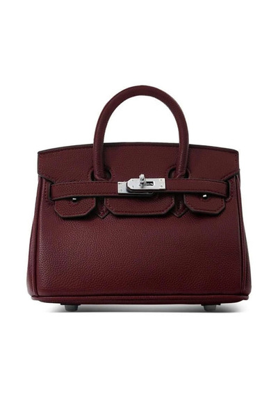 China شنطة يد وكتف عادي عنابي قفل فضي مقاس 25