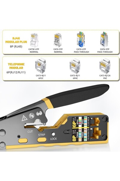 PrimeX Plus PrimeX PX-8070Y RJ45/RJ11 CAT6/CAT7, Yeni Nesil EZ RJ45 Pense Cat6 Cat7, Yeni Nesil Pense Cat7 (Bıça