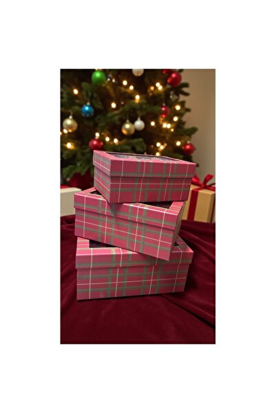 Xmas Set of 3 Christmas gift boxes – red and green checkered pattern, 3 sizes