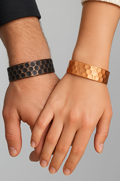 Binbir Trend El Yapımı Ayarlanabilir Kalın Saf Bakır Bileklik Seti, Sevgilile...