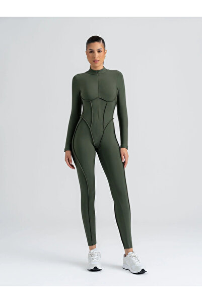 lismina Haki Yeşil Sculpt Line Uzun Kollu Spor Tayt Tulum