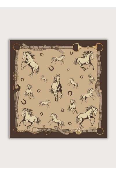 POZİTİF MRK Luck Collection Horse Patterned Twill Satin Scarf 58Cmx58Cm