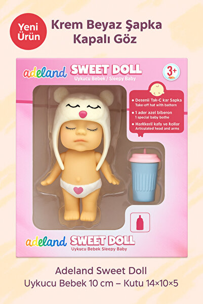 Adel Adeland Sweet Doll Uykucu Bebek 10 cm – Kutu 14×10×5 cm (Krem Kapalı Göz)