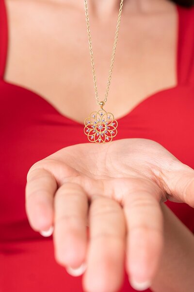 Eva Jewelry Yaşam Çiçeği 14K Gold Kaplama Kadın Kolye