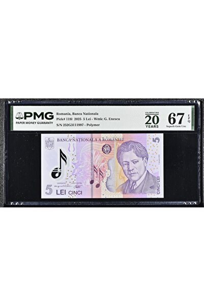 PMG Bancnotă Numismatică România, P-118l 2025 5 Lei - Polimer 67 EPQ