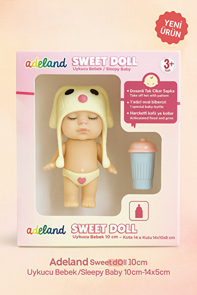 Adel Adeland Sweet Doll Uykucu Bebek 10 cm – Kutu 14×10×5 cm (Krem Şapka - Pe...