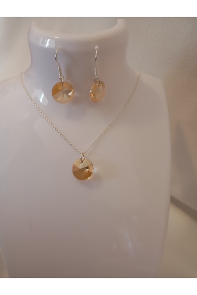 OEM Women's silver jewelry set with Swarovski, 10 mm, color golden shadow