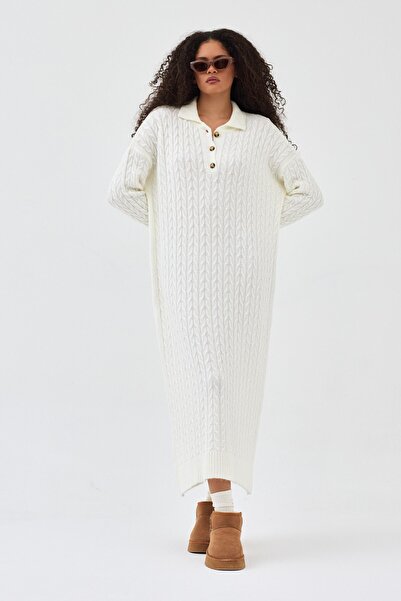 QANU Φόρεμα πλεκτό Lalezar Λευκό