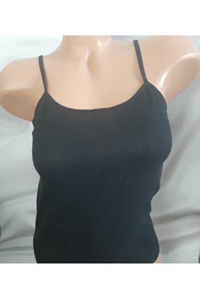 Butik Black Ribbed Drawstring Straight Leg Comfortable Women's Tank Top with Drawstring Straps