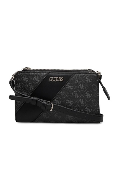 Guess Camy, Fermoar dublu, Geantă crossbody din material textil, Negru, Pentr...
