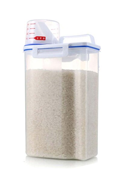 Kenda حاوية بلاستيكية لتخزين الأرز والحبوب مع فوهة صب وكوب قياس، شفافة، 23.5 كوب