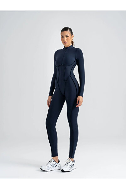 lismina Lacivert Sculpt Line Uzun Kollu Spor Tayt Tulum
