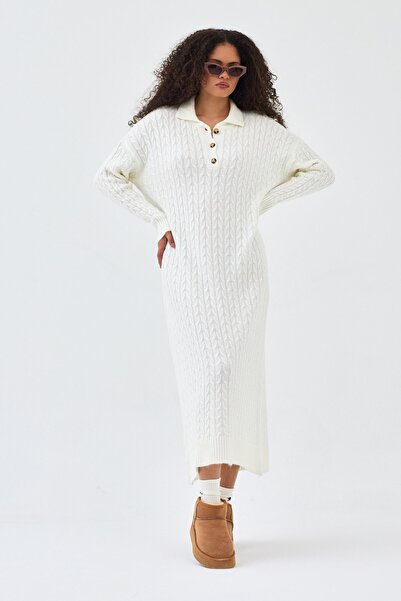 QANU Φόρεμα πλεκτό Lalezar Λευκό
