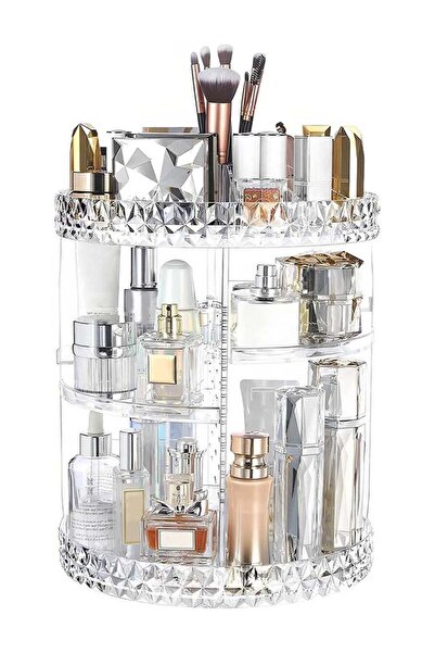 TheMohrim منظم مكياج دوار من الأكريليك بخمس طبقات، عرض تخزين شفاف بزاوية 360 درجة