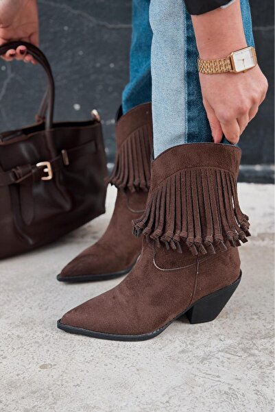 I Love Shoes Γυναικείες μπότες καουμπόη Iserne σε ανοιχτό καφέ σουέντ με φούντες