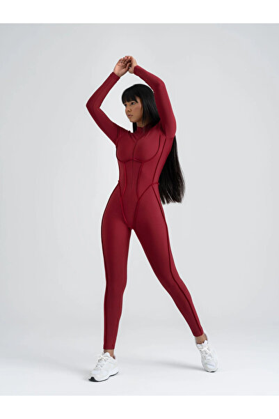 lismina Bordo Sculpt Line Uzun Kollu Spor Tayt Tulum
