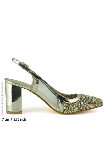 Erkan Saçmacı Panula Exclusive Gold Stone Mesh Open Back Evening Dress Shoes