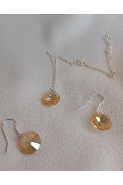 OEM Women's silver jewelry set with Swarovski, 10 mm, color golden shadow