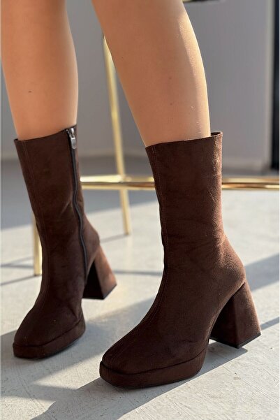 I Love Shoes Polinca Süet Platform Topuklu Acı Kahve Kadın Bot