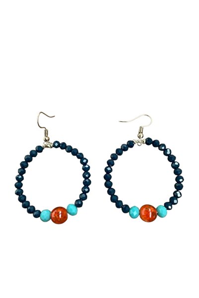 LeylanTakı Leylan Jewelry Women's Navy Blue Crystal Hoop Earrings