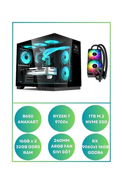 RAMTECH BİLGİSAYAR RİON X50 Ryzen 7 9700x Rx 9060xt 16GB | 32GB Ram 1TB M.2 N...
