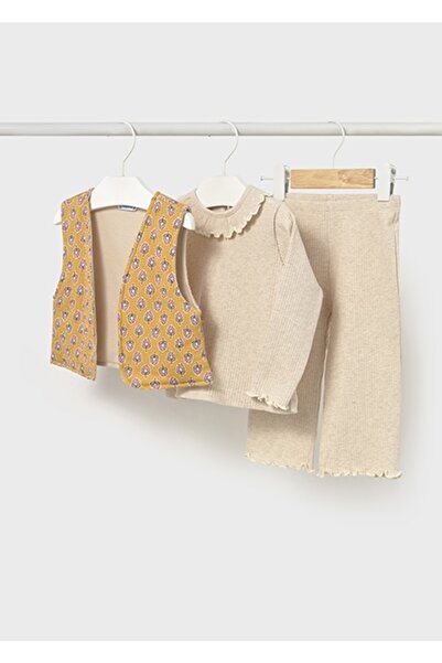 MAYORAL Beige Baby Girl 3 Pieces Vest Set Sets 2593