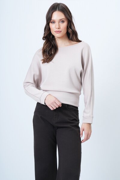 VAGGON Women's Stone Bat Sleeve Boat Neck Oversized Blouse Vs01548