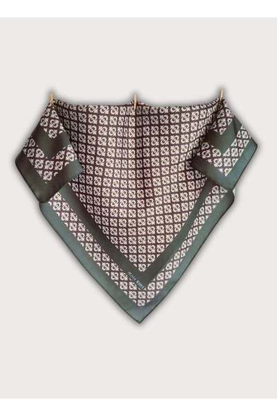 POZİTİF MRK Balance Collection Ottoman Geometric Patterned Khaki Twill Satin Scarf