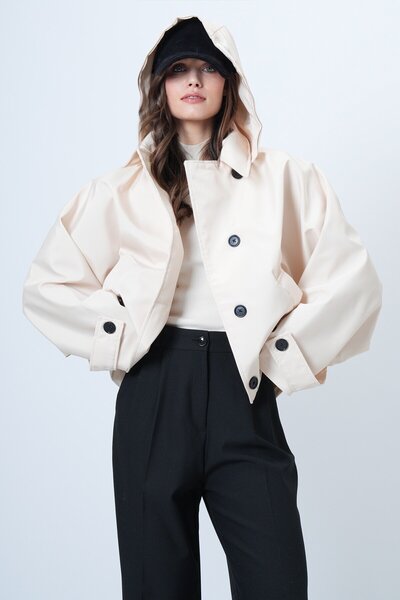 VAGGON Double Pocket Button Closure Short Trench Coat