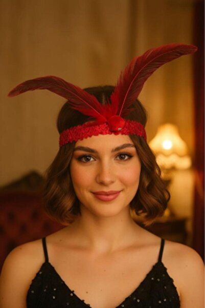 Valmont Accessories Kırmızı Renk Tüylü Saç Aksesuarı, Nişan, Nikâh, Kına Saç ...