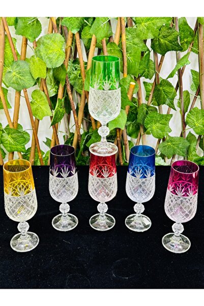 EVRA Bohemia Venüs Kesme Renkli Kahve Yanı Su Bardağı 180cc