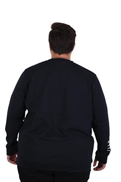 MocGrande Μεγάλο μέγεθος Crew Neck Sweat Double Face 25707 ΣΚΟΥΡΟ ΜΠΛΕ