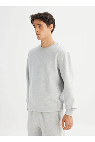 Lee Regular Fit Normal Cut Crew Neck Printed Gray Melange Sweatshirt