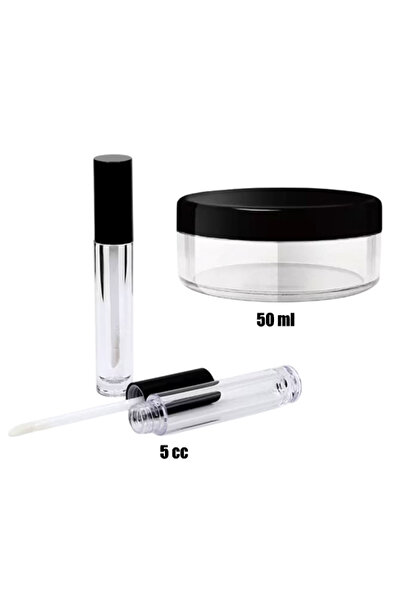 HepsiSepette Lip Gloss Sert Plastik Boş Şişe 5cc + 50 ml Boş Yuvarlak Plastik Kutu