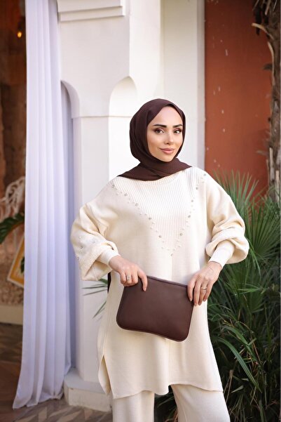 Kirazca Butik Women's Stone Knitwear Hijab Set