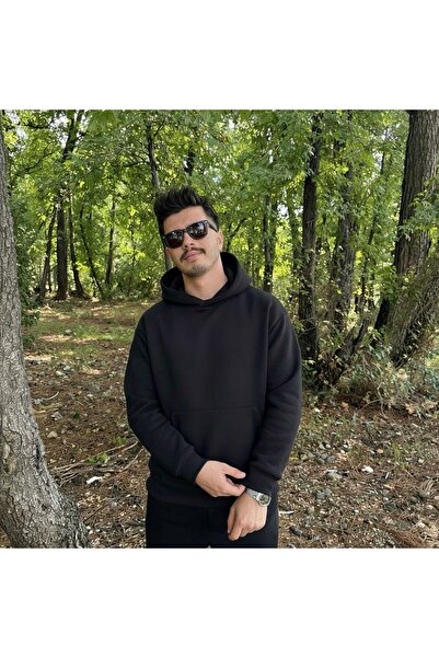 Butik Erkek 3 İplik Basic Oversize Geniş Kesim Kanguru Cepli Kapüşonlu Sweatshirt