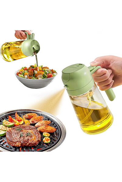 Generic High Quality High-flow Spray Glass Oil Bottle With Pressing Pump Sprayer and Green Handle Cap