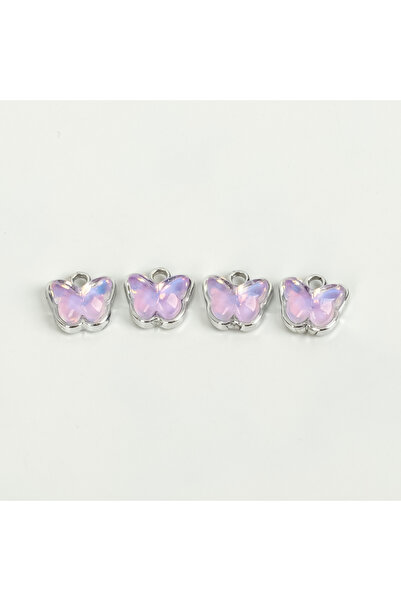 yfhobi 1 Adet - 9 mm Kelebek Desenli Taşlı Uç, Charm Uç, Rodyum Kaplama 1.Kal...