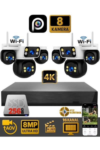Ventus HiEasy 8 Kameralı 8MP NVR Güvenlik Seti (256GB SSD Dahil) – 4K AOV PTZ...