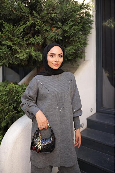 Kirazca Butik Women's Stone Knitwear Hijab Set