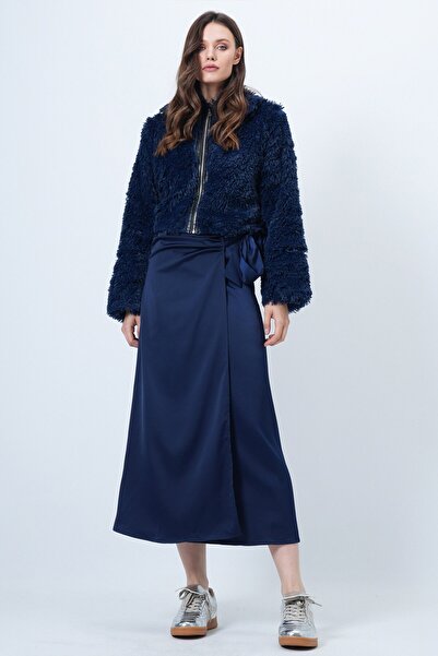 VAGGON Zipper Closure Side Tie Midi Skirt