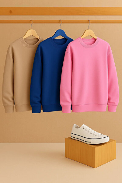 COMBİNE MİCHAİL Women's Crew Neck Oversized 3-Piece Sweatshirt