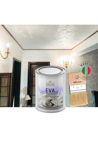 YaYa Color Luxury Decorative Paint Set, Eva Madreperla Pearl White, 1 Liter and 70 mm Brush