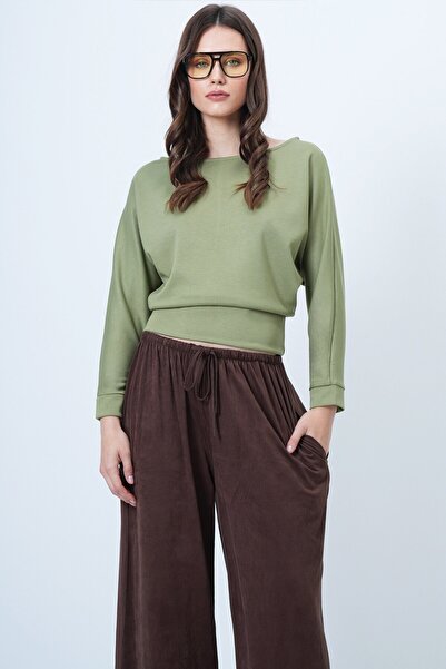 VAGGON Batwing Sleeve Boat Neck Oversized Blouse