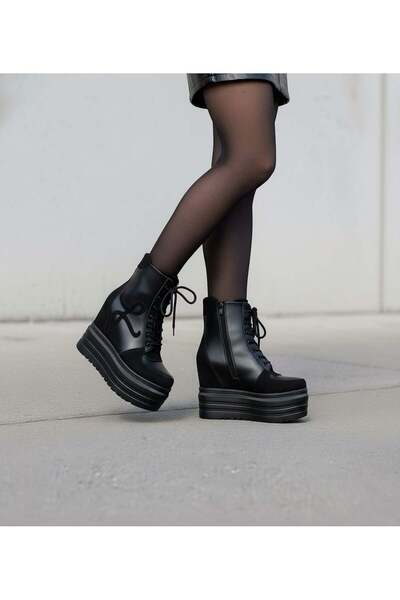 Modanizm Civora Black Wedge Heeled Sports Boots