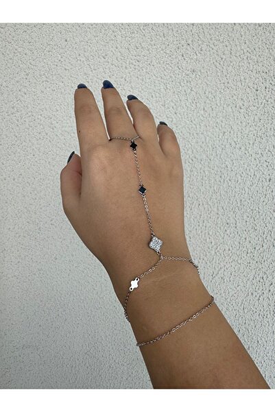H&S AKSESUAR Clover Detailed Silver Color Shahmeran