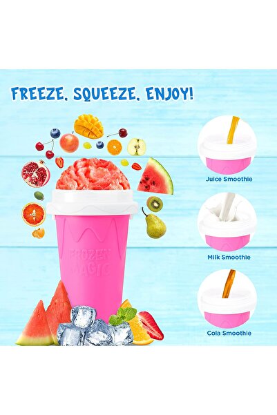 LUXER Silicone Cup with Quick Cooling for Ice Juice/Milkshake/Slushy, Frozen Squeeze Cup, Pink, 250 ml