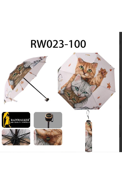 DEV 3 ADAM Kedi Desenli Yarasa Model 8 Telli Rüzgara Dayanıklı Manuel Şemsiye